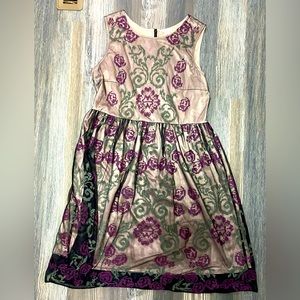 Sundance Catalog Boho Floral Embroidered Mesh Overlay Sleeveless Dress Size 10